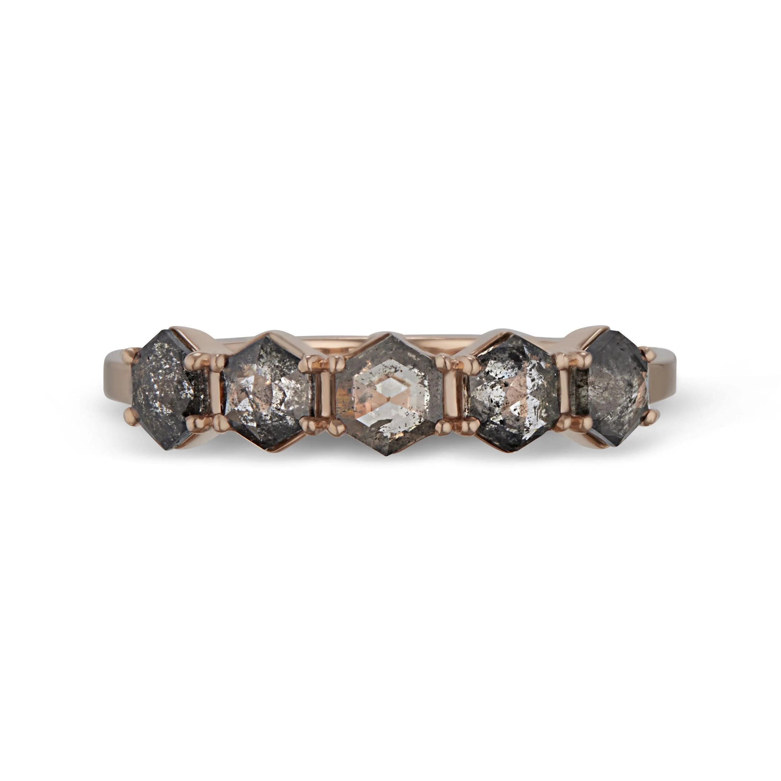 Five Hexagon Gray Diamond Ring