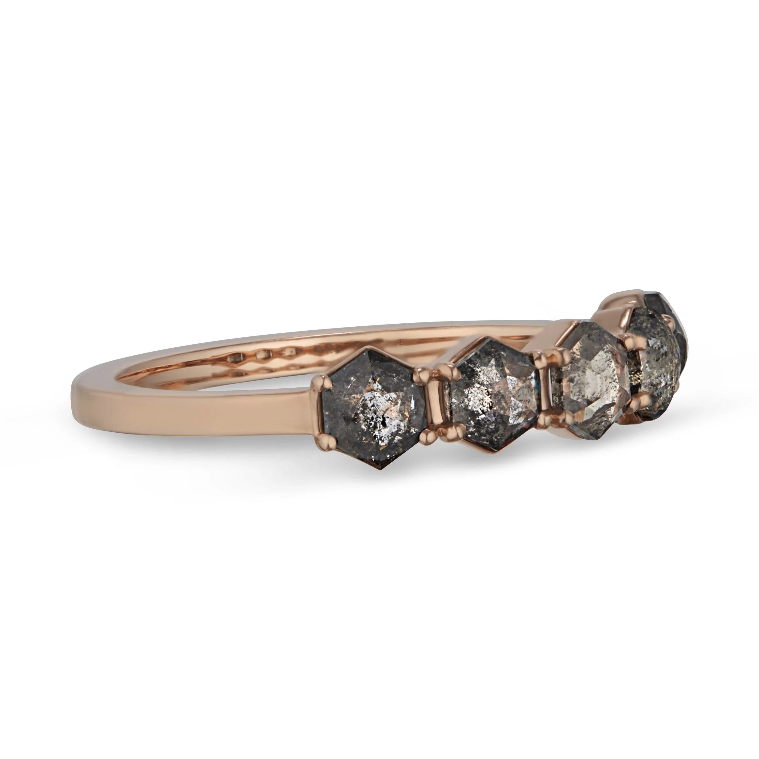 Five Hexagon Gray Diamond Ring