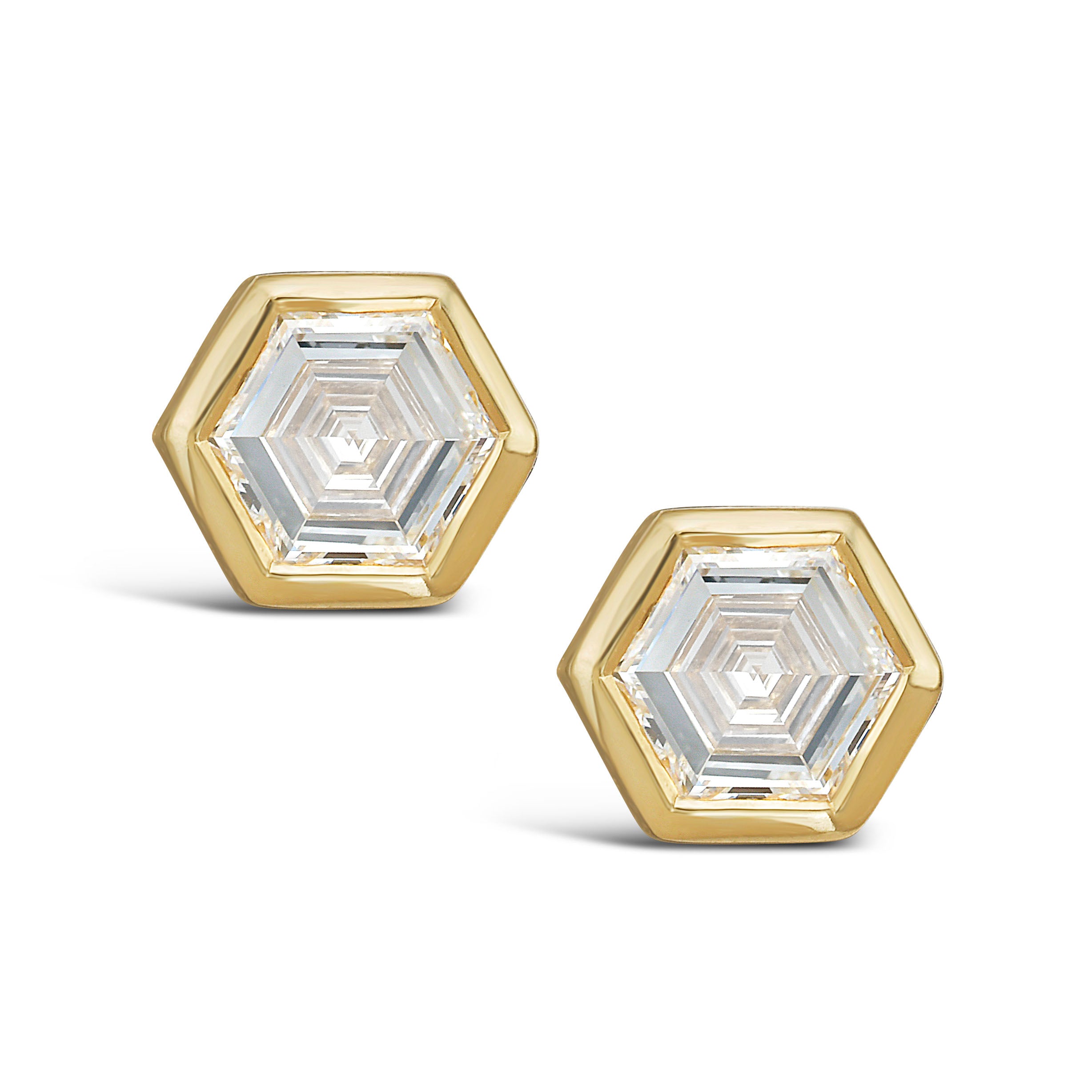 Hexagon Step-cut Diamond Bezel Studs