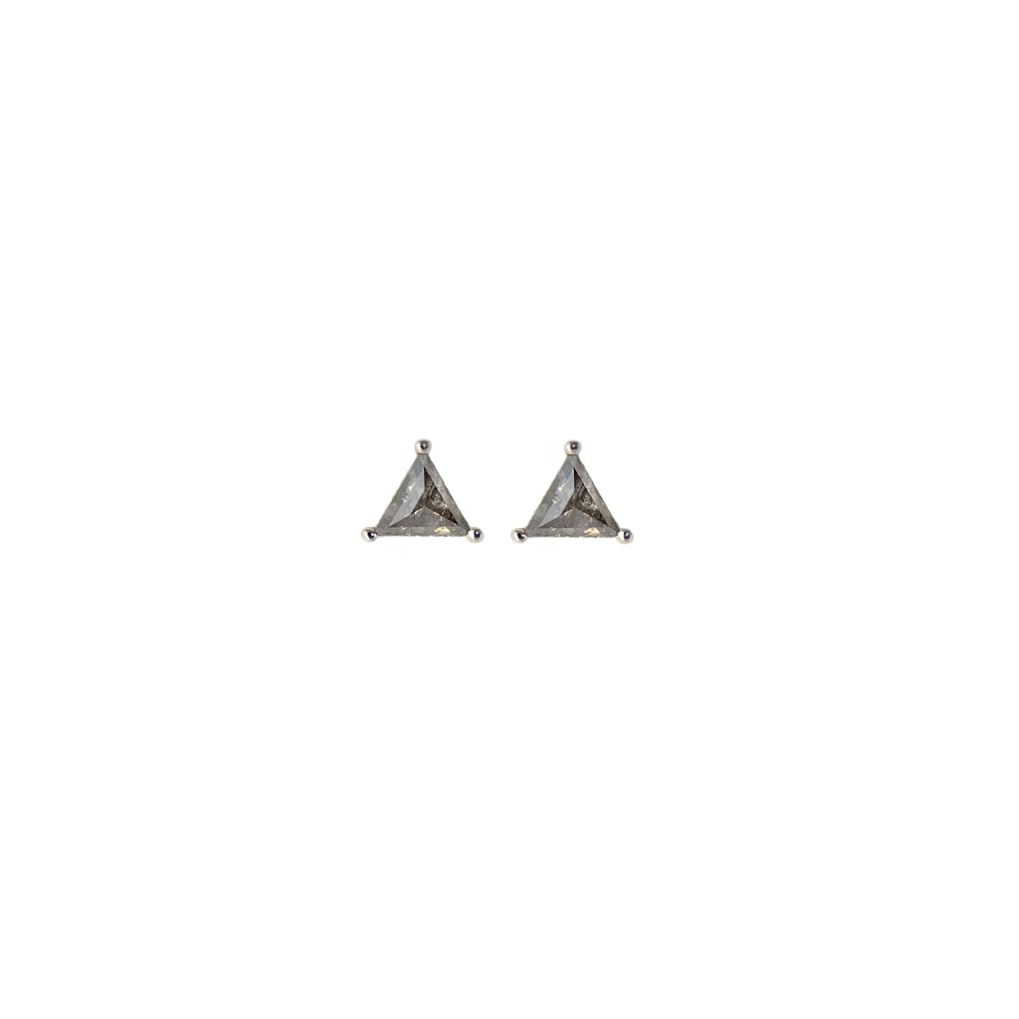 Gray diamond triangle earrings in 14 karat white gold