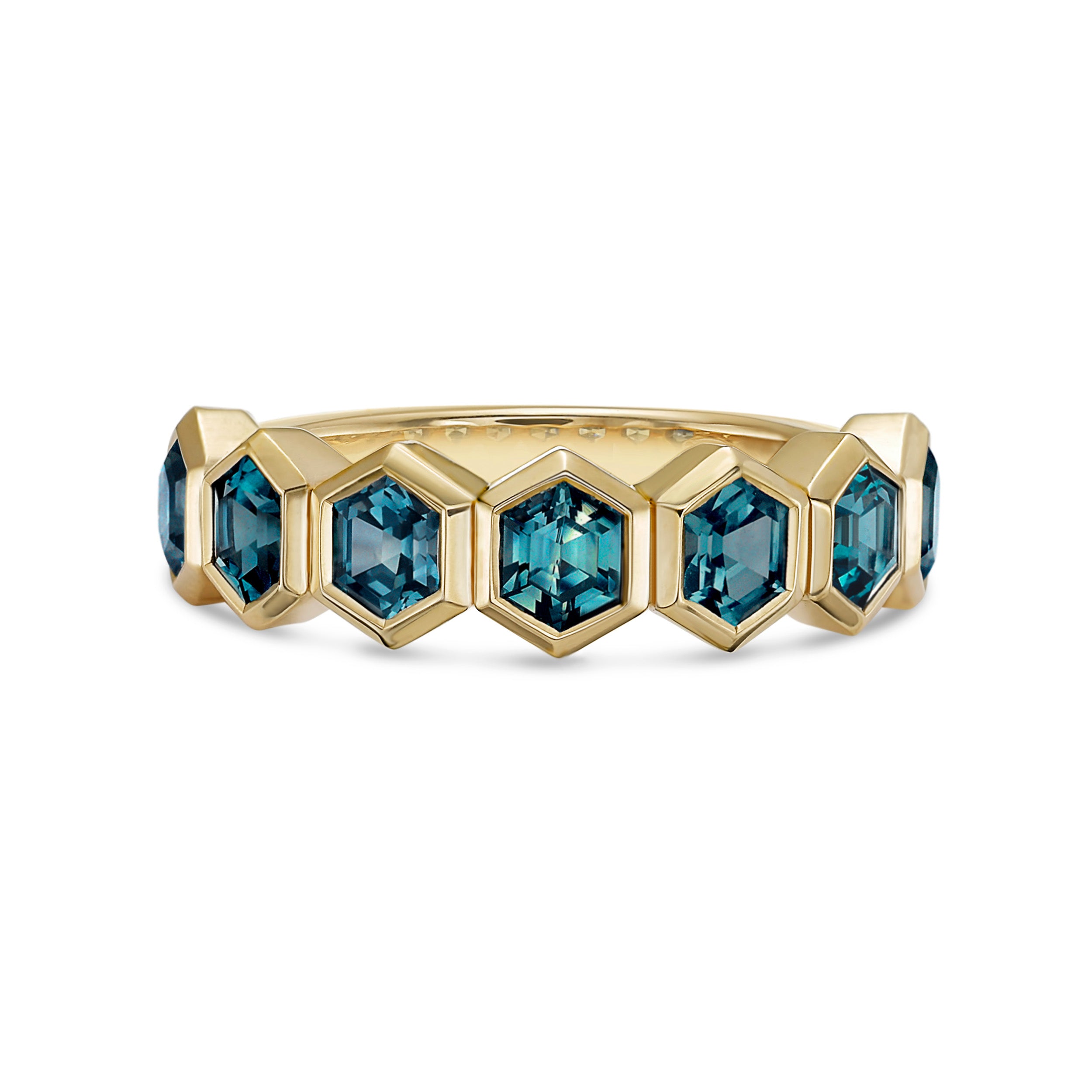 Teal Hexagon Sapphire Bezel Ring